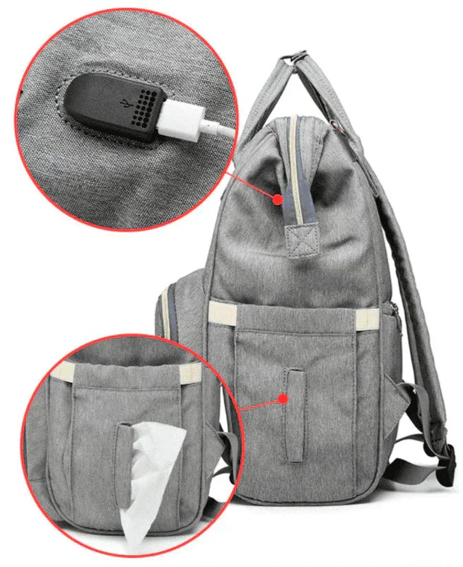 Bolsa Mochila Maternidade LeQueen – Praticidade, Estilo e Conexão USB para o Dia a Dia com o Bebê