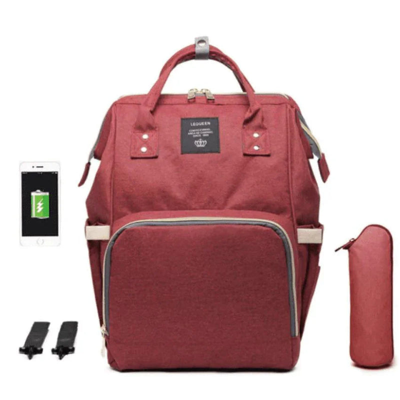 Bolsa Mochila Maternidade LeQueen – Praticidade, Estilo e Conexão USB para o Dia a Dia com o Bebê