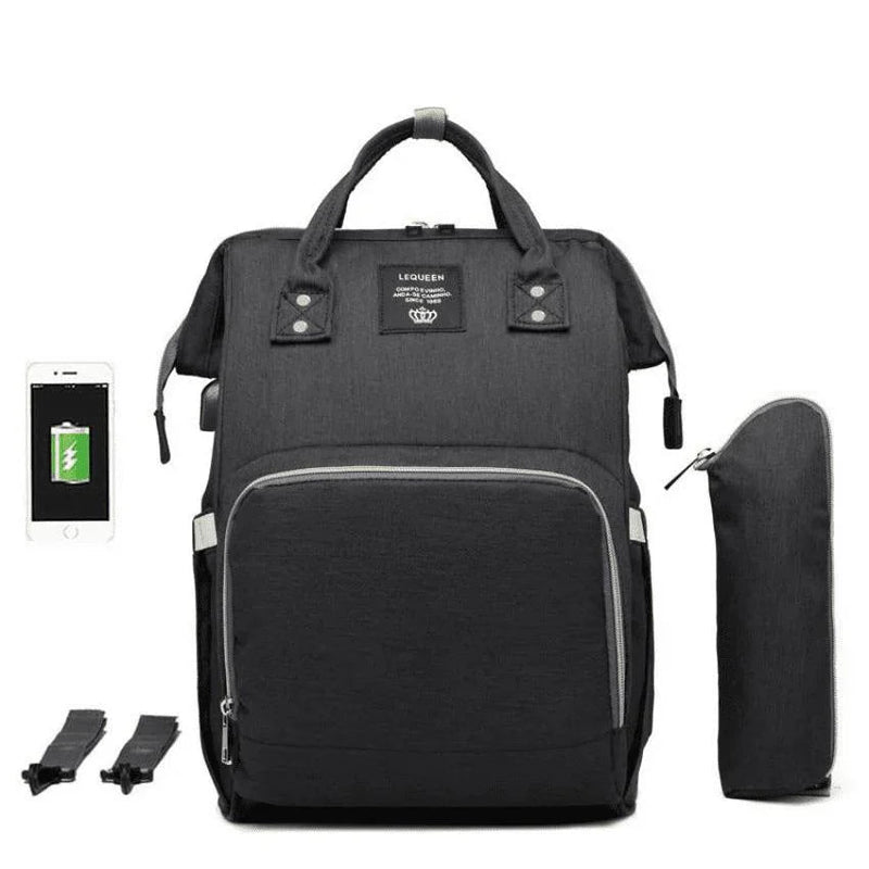 Bolsa Mochila Maternidade LeQueen – Praticidade, Estilo e Conexão USB para o Dia a Dia com o Bebê