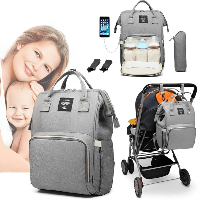 Bolsa Mochila Maternidade LeQueen – Praticidade, Estilo e Conexão USB para o Dia a Dia com o Bebê